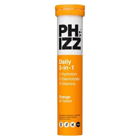 Phizz Orange 3-in-1 Hydration, Electrolytes and Vitamins Effervescent Tablets